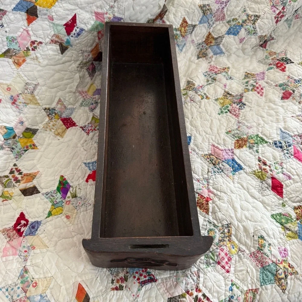 Antique Hand Carved Primitive Wood Drawer Storage Box Rustic Branch Handle 16in